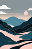 Minimalist Line Art of Rolling Hills Beneath a Starry Night Sky