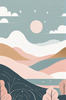 Minimalist Line Art of Rolling Hills Beneath a Starry Night Sky