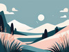 Minimalist Line Art of Windswept Grass and Half-Moon