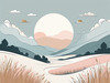 Minimalist Line Art of Windswept Grass and Half-Moon