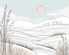 Minimalist Line Art of Windswept Grass and Half-Moon