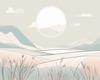 Minimalist Line Art of Windswept Grass and Half-Moon