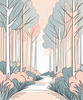 Minimalist Line Art of a Forest Pathway