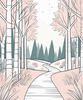 Minimalist Line Art of a Forest Pathway