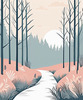Minimalist Line Art of a Forest Pathway