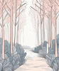 Minimalist Line Art of a Forest Pathway