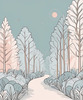 Minimalist Line Art of a Forest Pathway