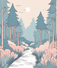 Minimalist Line Art of a Forest Pathway