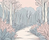 Minimalist Line Art of a Forest Pathway