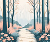 Minimalist Line Art of a Forest Pathway
