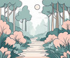 Minimalist Line Art of a Forest Pathway