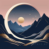 Printable Minimalist Moonlit Mountain Silhouette Line Art