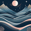 Minimalist Line Art of Rolling Hills Beneath a Starry Night Sky