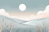 Minimalist Line Art of Windswept Grass and Half-Moon