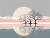Minimalist Tranquil Lakeside Tree Reflection Printable Art