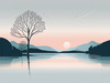 Minimalist Tranquil Lakeside Tree Reflection Printable Art
