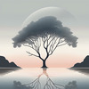 Minimalist Tranquil Lakeside Tree Reflection Printable Art