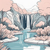 Minimalist Waterfall Cascade Line Art