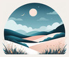Minimalist Line Art of Windswept Grass and Half-Moon