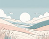 Minimalist Line Art of Windswept Grass and Half-Moon