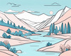 Minimalist Line Art of River Flowing Through Canyon