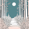 Minimalist Line Art of a Forest Pathway