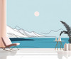 Minimalist Cliffside and Ocean Line Art Print