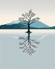 Minimalist Tranquil Lakeside Tree Reflection Printable Art