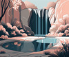 Minimalist Waterfall Cascade Line Art