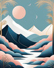 Printable Minimalist Moonlit Mountain Silhouette Line Art
