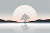 Minimalist Tranquil Lakeside Tree Reflection Printable Art