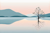 Minimalist Tranquil Lakeside Tree Reflection Printable Art