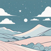 Minimalist Line Art of Rolling Hills Beneath a Starry Night Sky