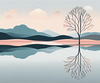 Minimalist Tranquil Lakeside Tree Reflection Printable Art