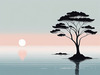 Minimalist Tranquil Lakeside Tree Reflection Printable Art