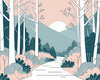 Minimalist Line Art of a Forest Pathway
