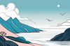 Minimalist Cliffside and Ocean Line Art Print