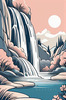 Minimalist Waterfall Cascade Line Art