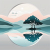 Minimalist Tranquil Lakeside Tree Reflection Printable Art