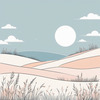 Minimalist Line Art of Windswept Grass and Half-Moon