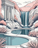 Minimalist Waterfall Cascade Line Art
