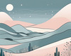 Minimalist Line Art of Rolling Hills Beneath a Starry Night Sky