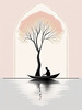 Minimalist Tranquil Lakeside Tree Reflection Printable Art