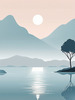 Minimalist Tranquil Lakeside Tree Reflection Printable Art