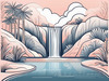 Minimalist Waterfall Cascade Line Art