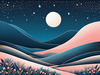 Minimalist Line Art of Rolling Hills Beneath a Starry Night Sky
