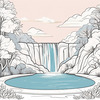 Minimalist Waterfall Cascade Line Art