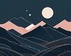 Printable Minimalist Moonlit Mountain Silhouette Line Art