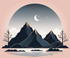 Printable Minimalist Moonlit Mountain Silhouette Line Art
