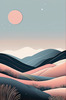 Minimalist Line Art of Rolling Hills Beneath a Starry Night Sky